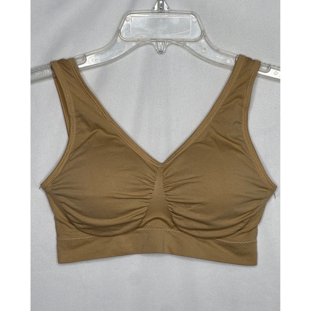 Rosvigor NWT 3 Pack Seamless Sports Bras Tan V-Neck Ruched Bralette Set Sz M
